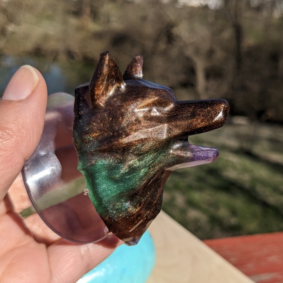 Brown Wolf Suction Cup Home Decor Huskie Dog Handmade Resin Cool Art Artisan - Picture 6 of 10